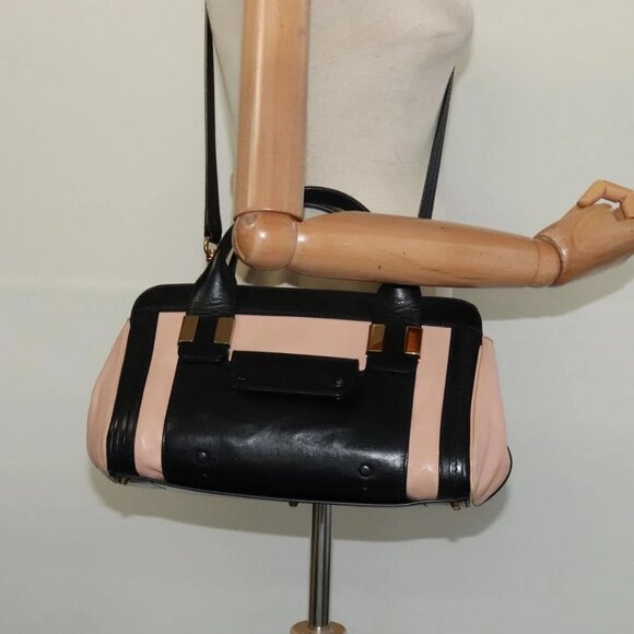 Chloe Little Alice Hand Bag Leather 2way Pink Black Auth am8634 - Picture 13 of 15